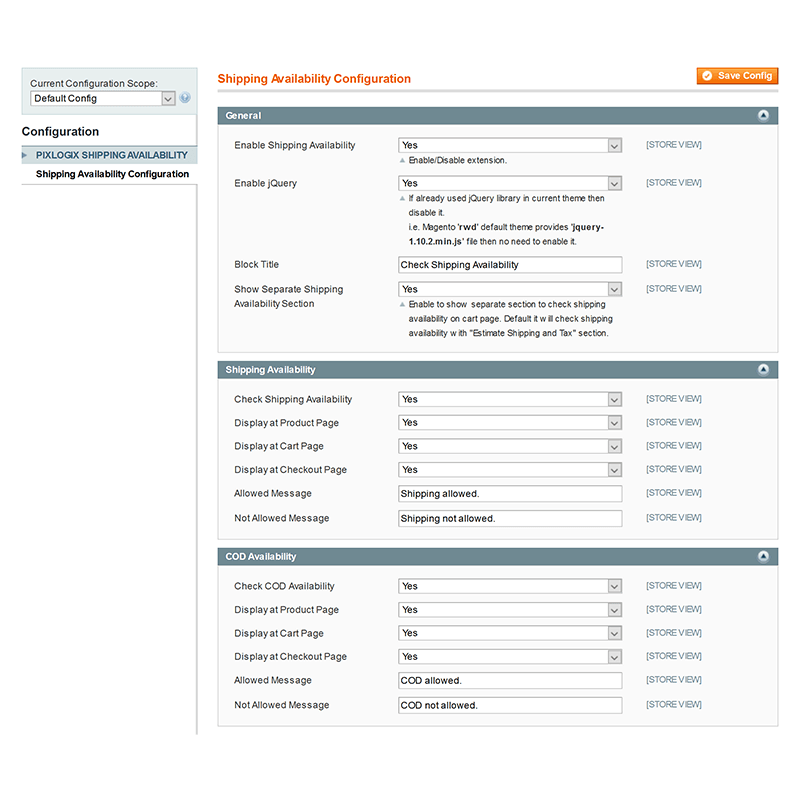 Admin Settings - Shipping Availability