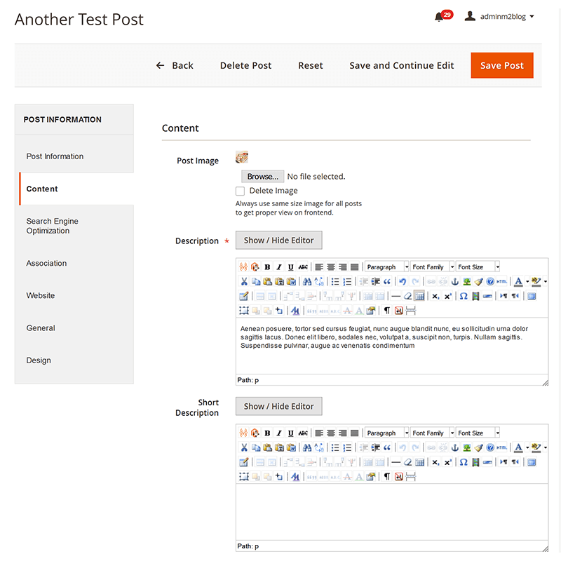 Edit Post - Post Content