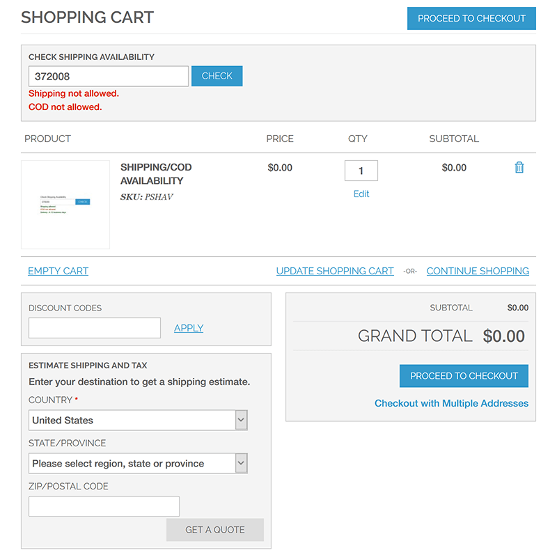 Shopping Cart Page - Check Shipping Availability