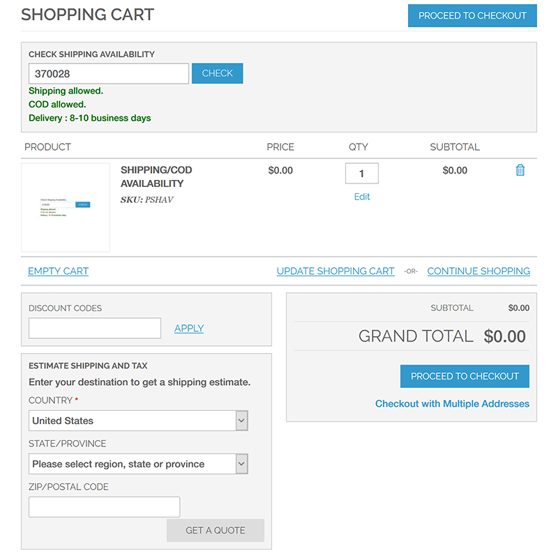 Shopping Cart Page - Check Shipping Availability