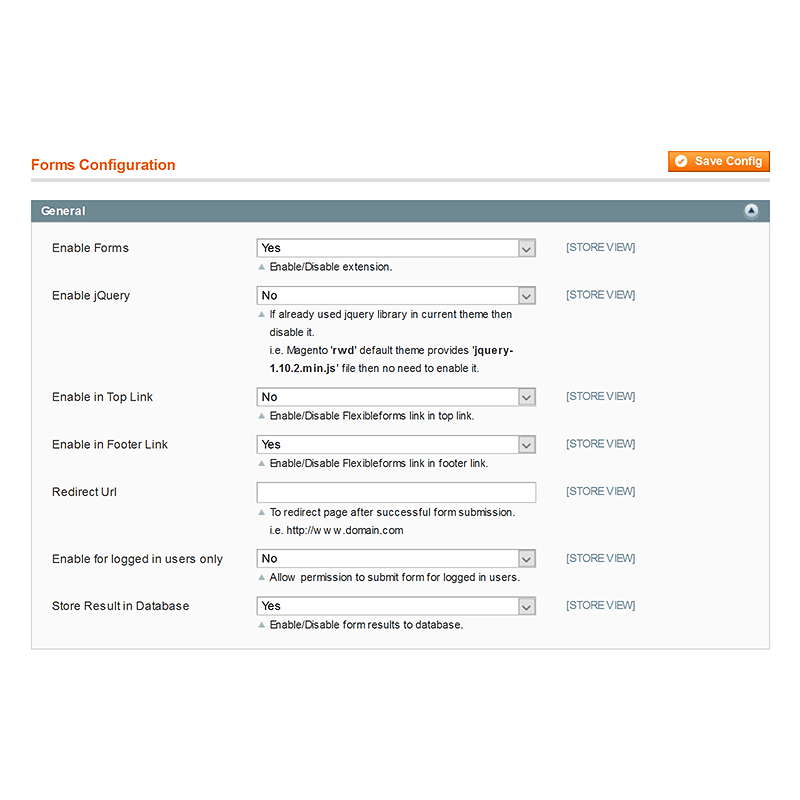 Backend General Form Configuration