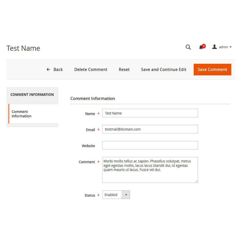 Edit Comment - Comment Information