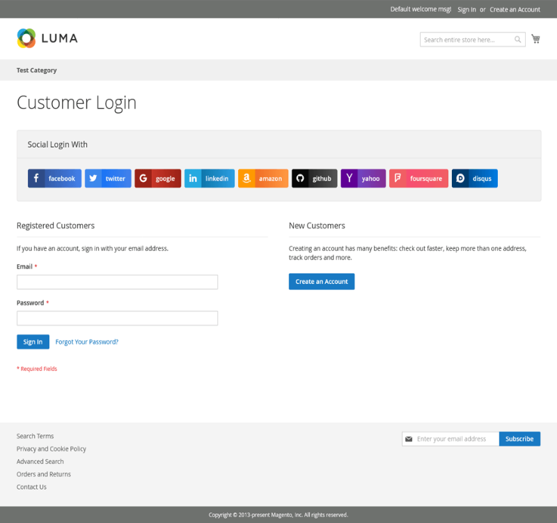 Social Login on a login page
