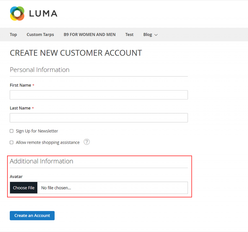 Add customer avatar upload section to the registration page
