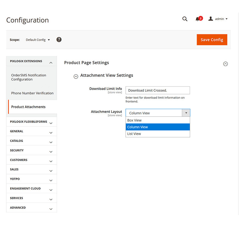 Attachment View Settings