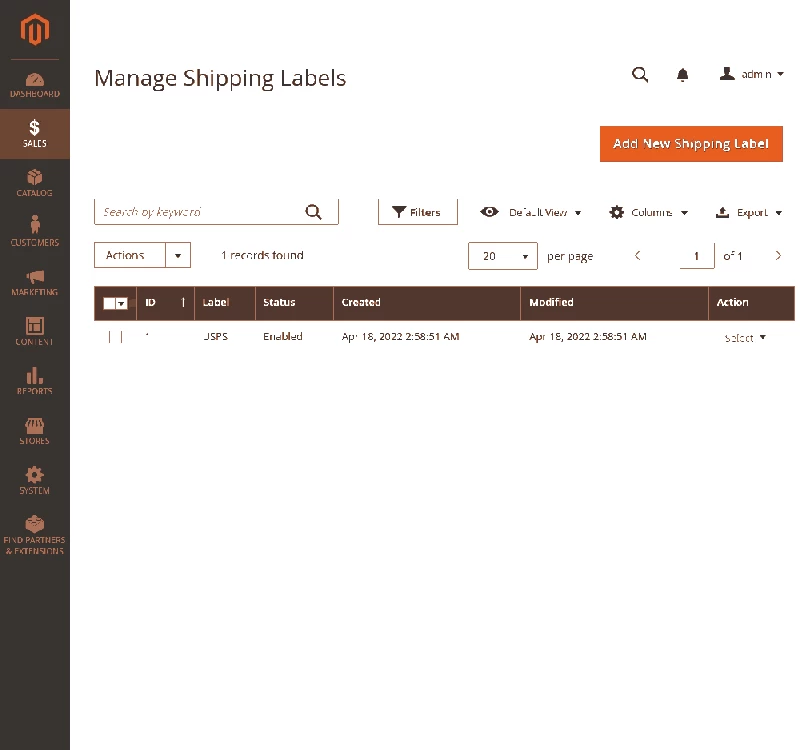 RMA > Admin > Manage Shipping Labels