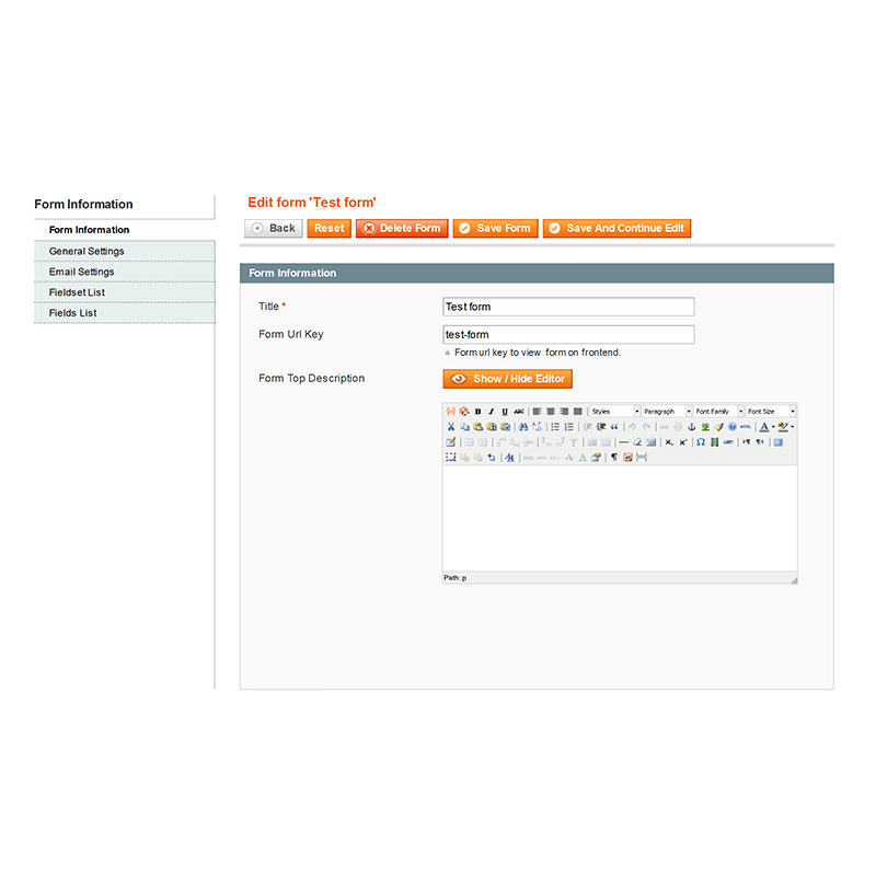 Backend Form Edit - Information Tab