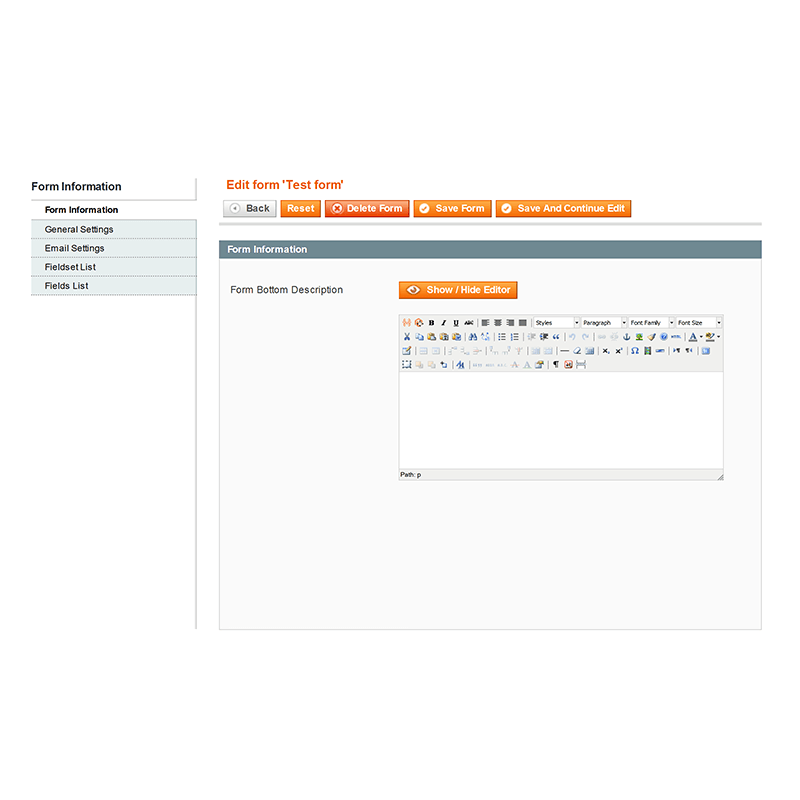 Backend Form Edit - Information Tab