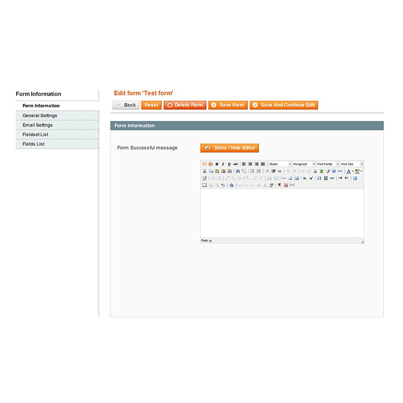 Backend Form Edit - Information Tab