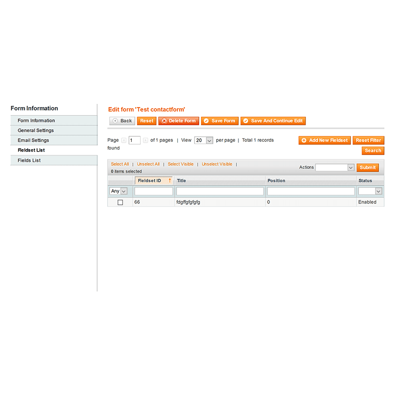 Backend Form Edit - Fieldset Grid Tab
