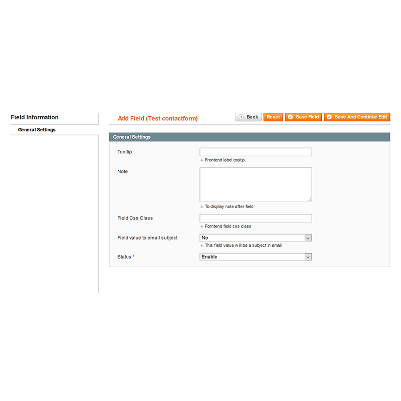 Backend Form Edit - Fields Edit Form