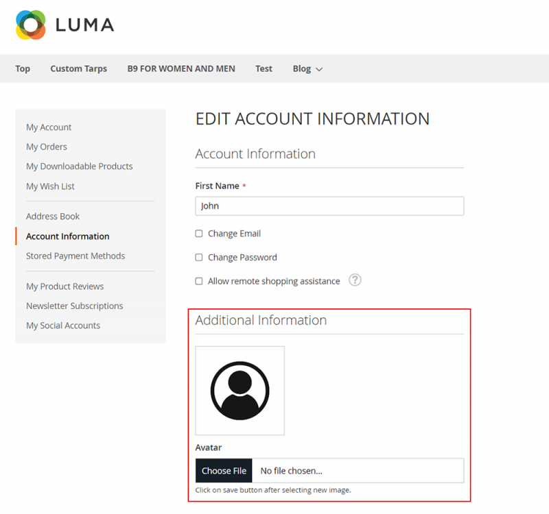 Add customer avatar upload section to the customer edit account information page