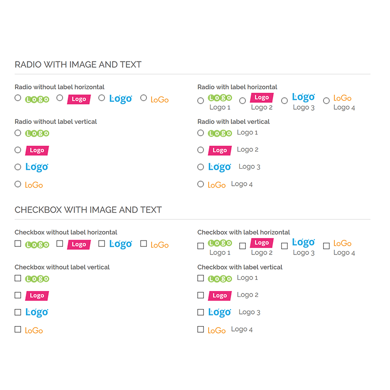 Frontend Radio and Checkbox with and without Image and Text Default