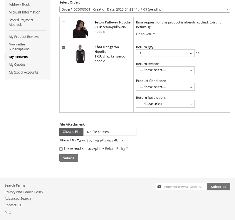 New Return Product Selection