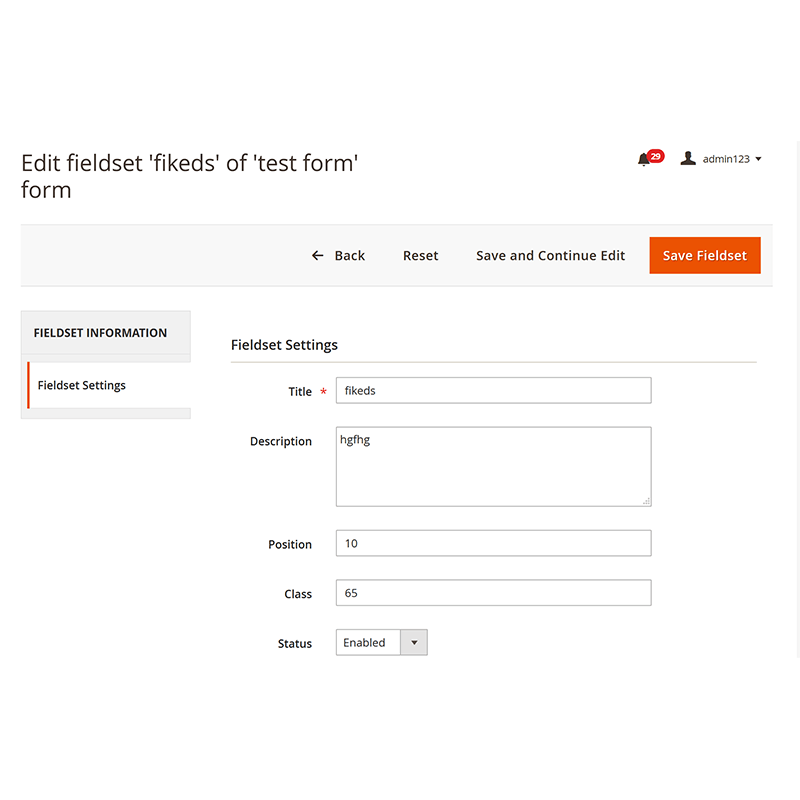 Backend Fieldset Edit - Fieldset Edit Form