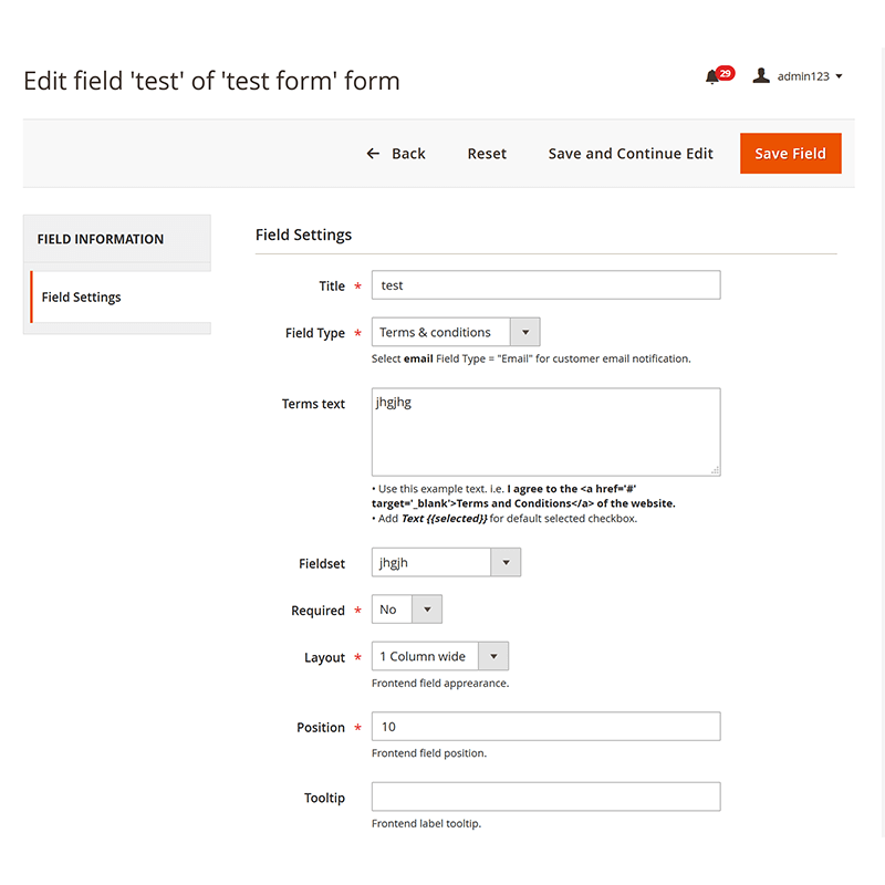 Backend Form Edit - Field Settings Tab - Field Edit Form - Part 1