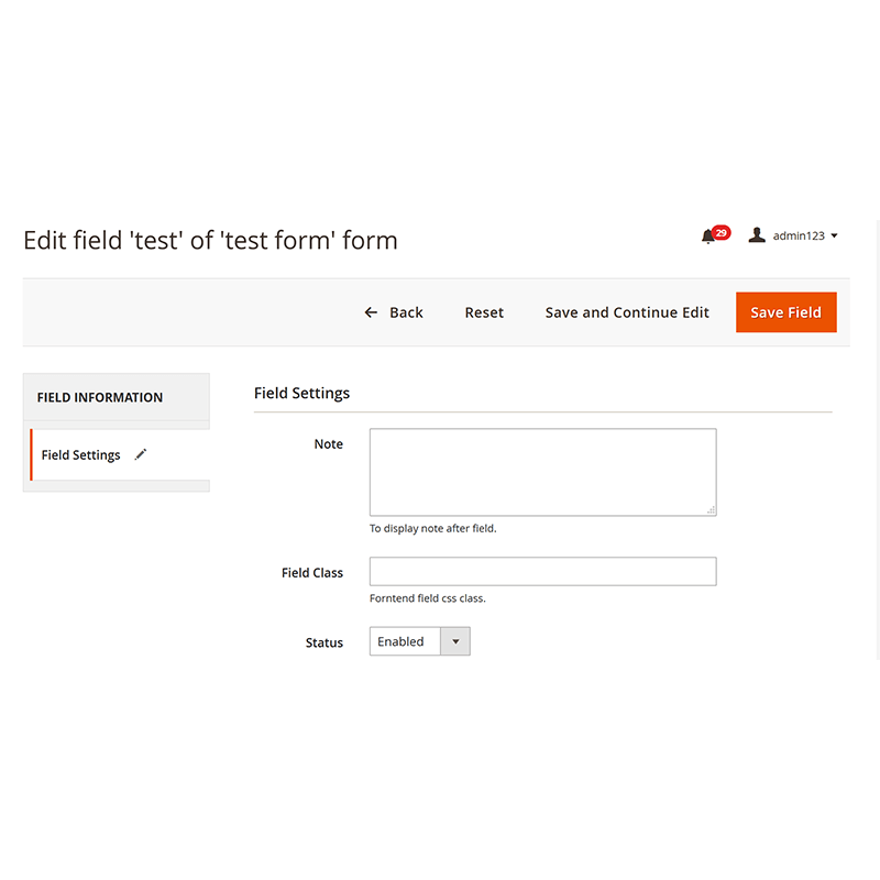 Backend Form Edit - Field Settings Tab - Field Edit Form - Part 2