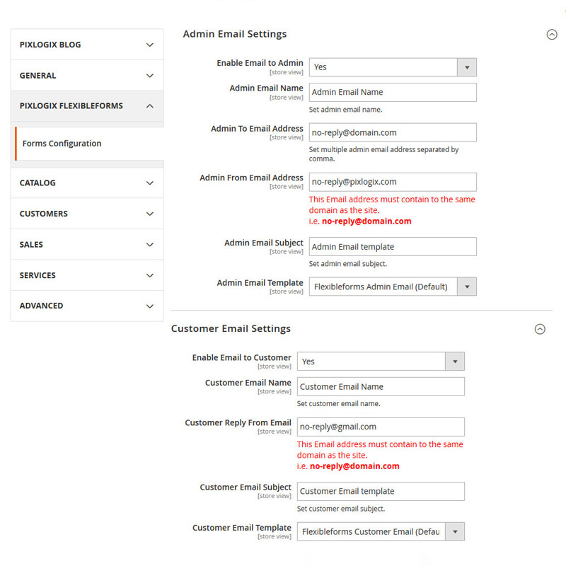 Backend Admin and Customer  Email Settings