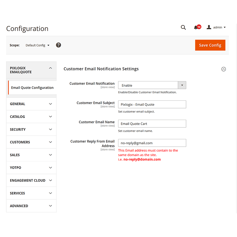 Customer Email Notification Settings
