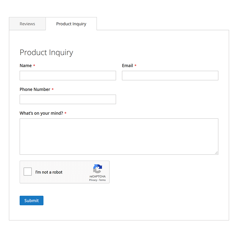 Frontend Product Inquiry Form 