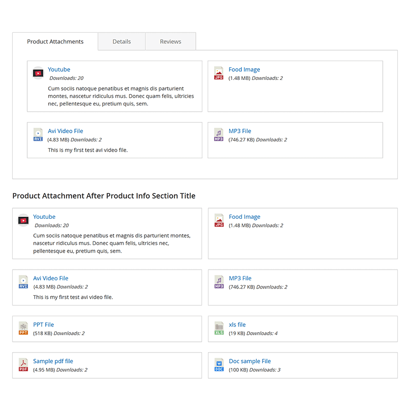 Product Attachments Grid/Box View Section