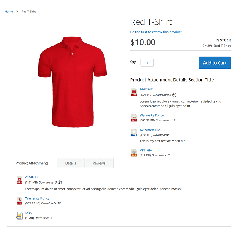 Product Attachments List View Tab