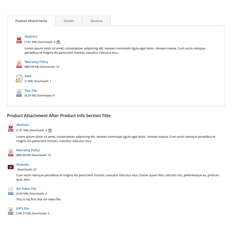 Product Attachments List View Section