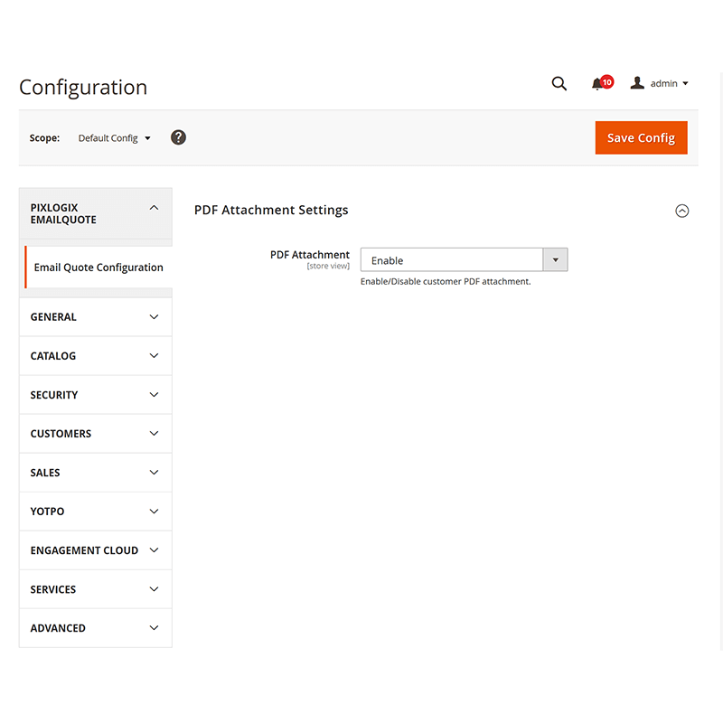 PDF Attachment Settings