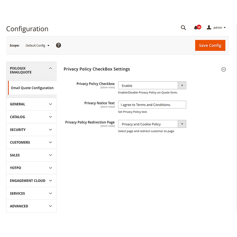 Privacy Policy Checkbox Settings