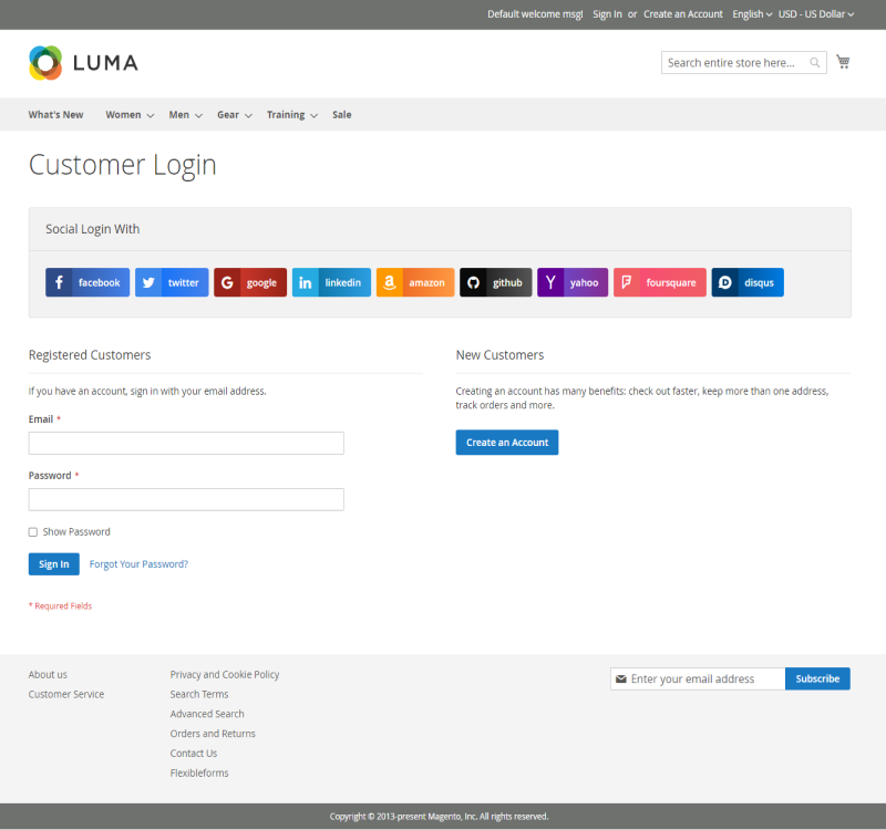 Social Login on a login page