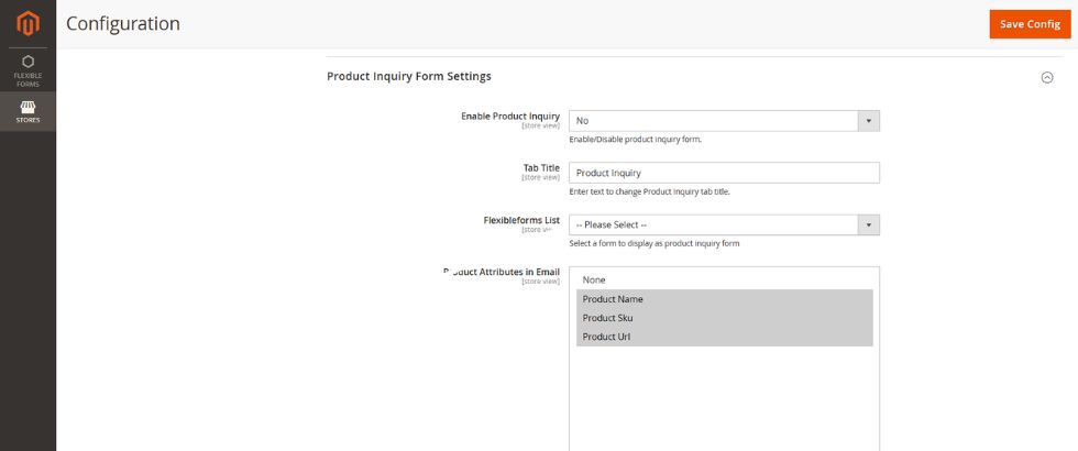 Enabling product inquiry form